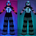 تحميل الصورة في عارض المعرض ،ألوان RGB LED أزياء لامعة مع خوذة LED أضواء الملابس ليد روبوت اللباس كريمان ديفيد غيتا رقصات الرقصات
