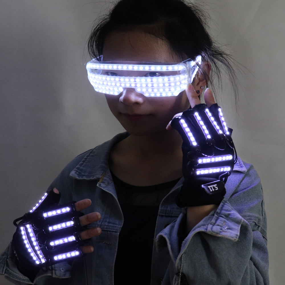 Nuevo diseño LED Trajes de emisión de luz LED Gafas luminosas Guantes Accesorios de escenario para niños Regalo de cumpleaños