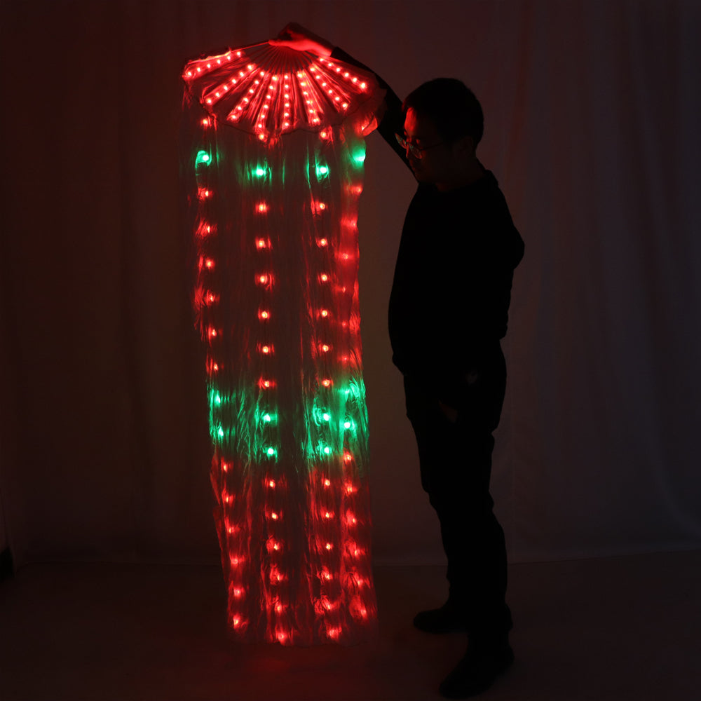 Bauchtanz Seide Fan Veil-LED-Lüfter Leuchten Glänzendes Plissee-Karneval-LED-Lüfter Bühne, Requisiten, Kostüm Zubehör