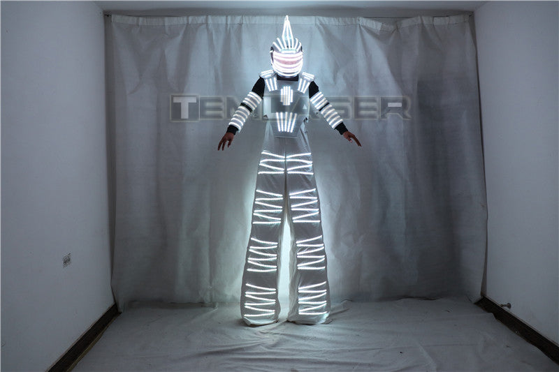 Colorful RGB LED Luminous Costume with Helmet LED Clothing Light Stilt Robot Suit Kryoman David Guetta Robot Dance Wear