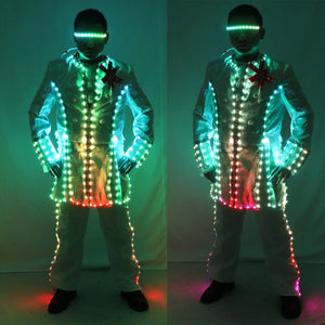 Full Color Smart LED Corte Suit Europa Stile Corte Maresciallo Sposo Matrimonio Mens Abiti Luce EDM Music Party Singer