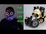 تحميل وتشغيل الفيديو في عارض المعرض ،Full Color LED Lighting Steampunk Glasses Gas Masks Goggles Cosplay Bar Props Gothic Anti-Fog Haze Men and Women Mask
