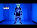 Load and play video in Gallery viewer, RGB Colorful Led Luminous Robot Suit with LED Helmet Illuminated LED Growing Light Performance Stage Costume Clothes
