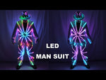 تحميل وتشغيل الفيديو في عارض المعرض ،Full Color LED Suit Costumes Clothes Lights Luminous Stage Dance Performance Show Dress Growing Light Up Armor for Night Club
