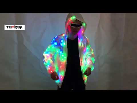 Unisex LED Flash Light Up Rave Jacket Sport Outwear Party Fancy Long Skeee Zips Hooting Clothes