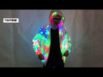 Carica e avvia il video nel visualizzatore di galleria, Unisex LED Flash Light Up Rave Jacket Sport Outwear Costume da festa Fantasia Manica lunga Cerniera Tasca con cappuccio Abiti luminosi
