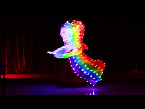 Ventilatore di danza del ventre a LED Velo di seta Accessori per spettacoli teatrali Luce di scena Ventagli di danza del ventre LED Lucenti arcobaleno