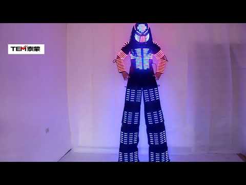David Guetta LED Robot Suit Clothes Stilts Walker Costume Helmet Laser Gloves CO2 Jet Mach