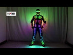 تحميل وتشغيل الفيديو في عارض المعرض ،كامل اللون LED روبوت البدلة المرحلة الرقص زي Tron RGB مضاء معطف سترة الزي مضيئة
