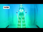 تحميل وتشغيل الفيديو في عارض المعرض ،ألوان RGB LED أزياء لامعة مع خوذة LED أضواء الملابس ليد روبوت اللباس كريمان ديفيد غيتا رقصات الرقصات
