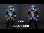 تحميل وتشغيل الفيديو في عارض المعرض ،Full Color LED Robot Suit Party Performance Wears Armor Colorful Light Mirror Clothe Club Show Outfits Helmets
