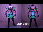 تحميل وتشغيل الفيديو في عارض المعرض ،LED Robot Display Costumes Party Performance Wears Armor Suit Colorful Light Mirror Clothe Club Show Outfits Helmets Disco
