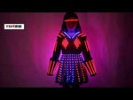 Laden und Abspielen von Videos im Galerie-Viewer,LED Roboter Anzug Kostüm Laserhandschuh Leinwand Mode Glühende Hochzeitskleid Kleidung Leuchtende Kopfbedeckung Kurzer Rock
